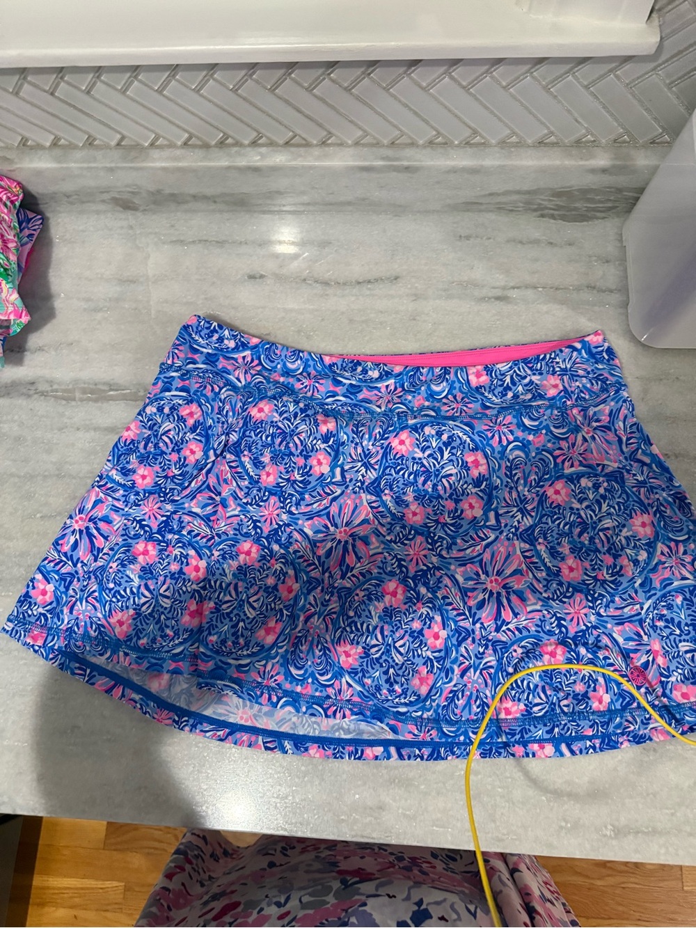 Lilly Pulitzer Blue and Pink Floral Print Skirt